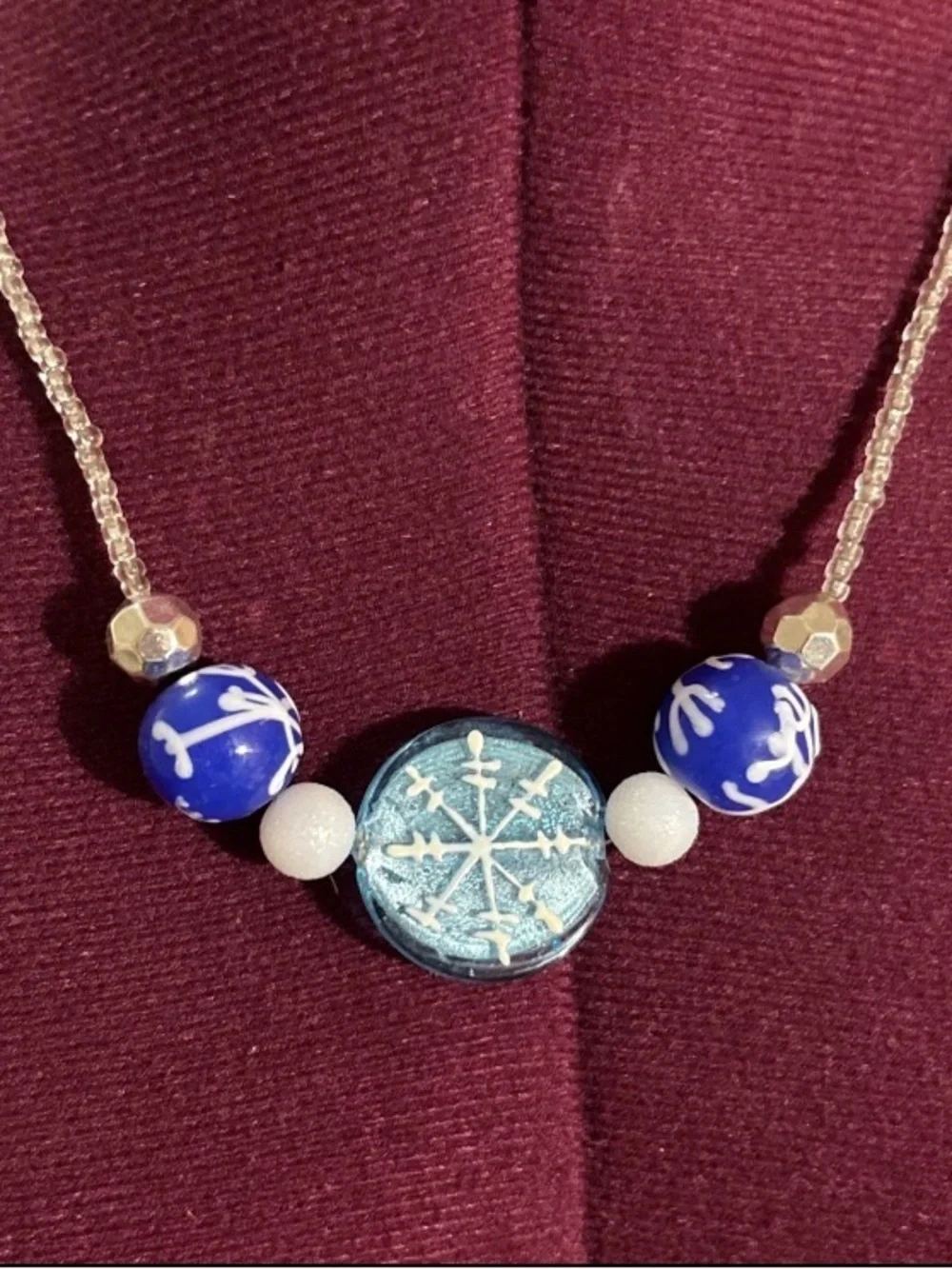 Blue Chunky Snowflake Christmas Bracelet Necklace And Earring Set